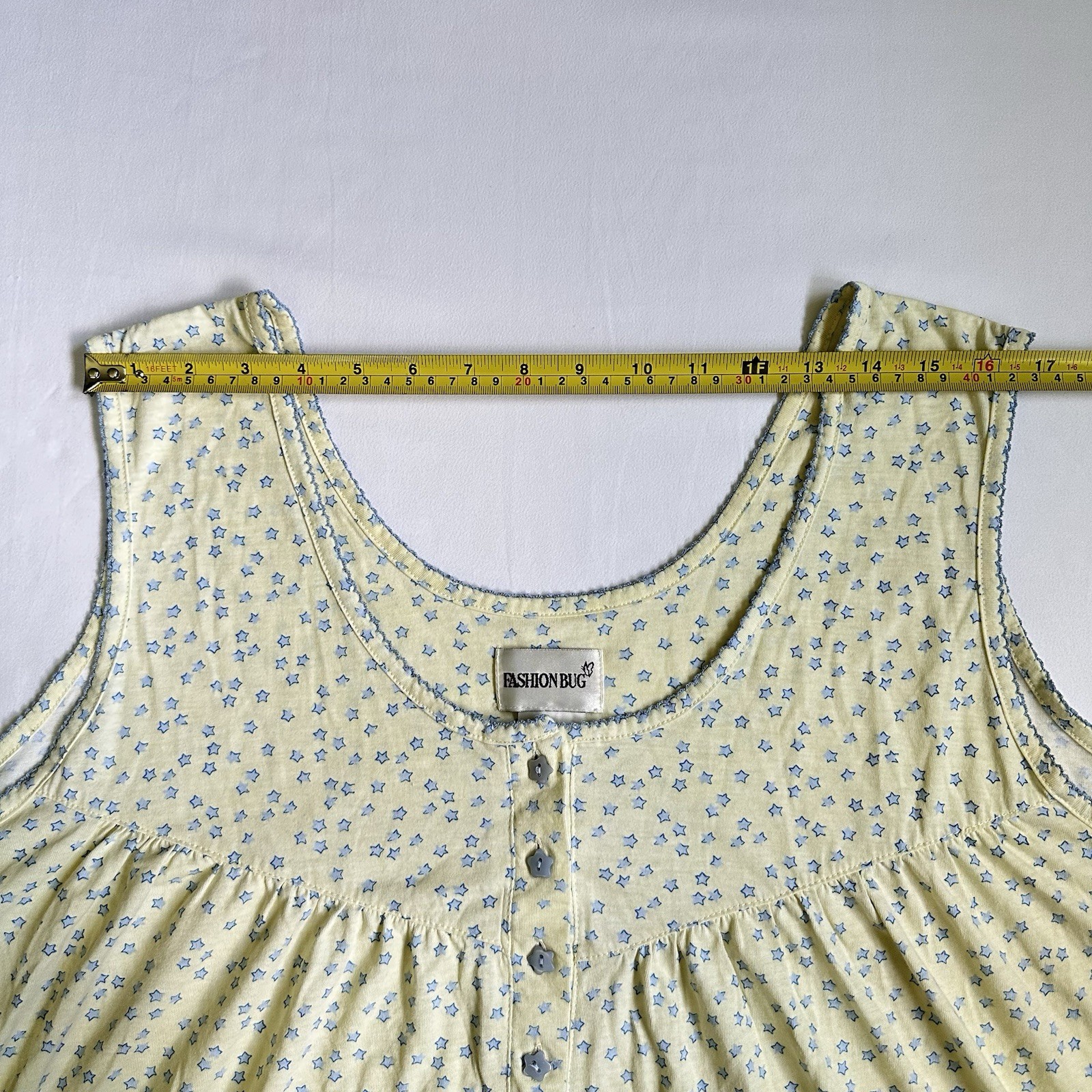 VTG Light Yellow Blue Stars Sleep/House Dress FashionBug Women’s Sz 4X (30/32W)