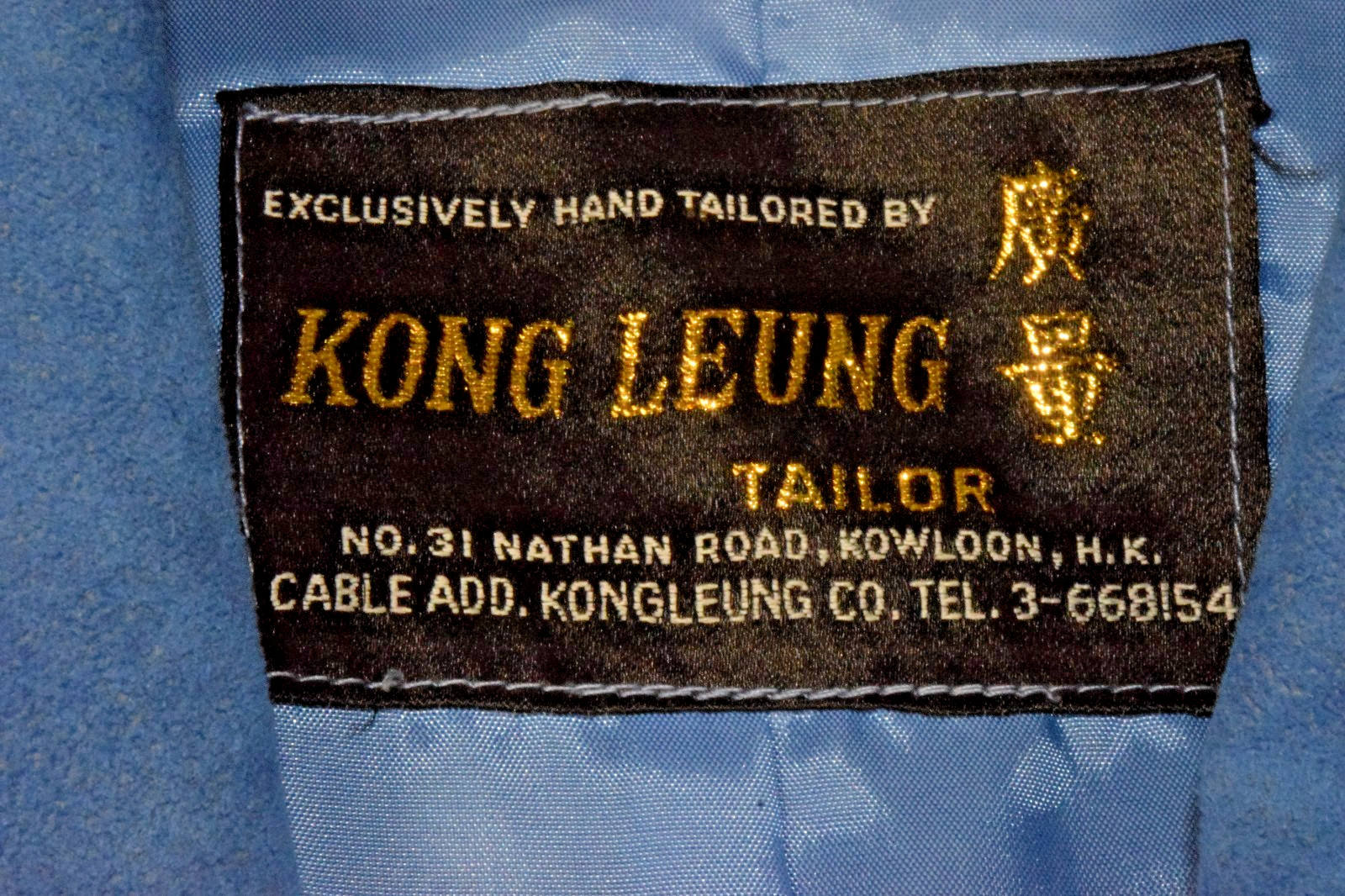 Vintage Coat Kong Leung Tailor Bespoke Size 38 Chest 60s Blue Faux Suede
