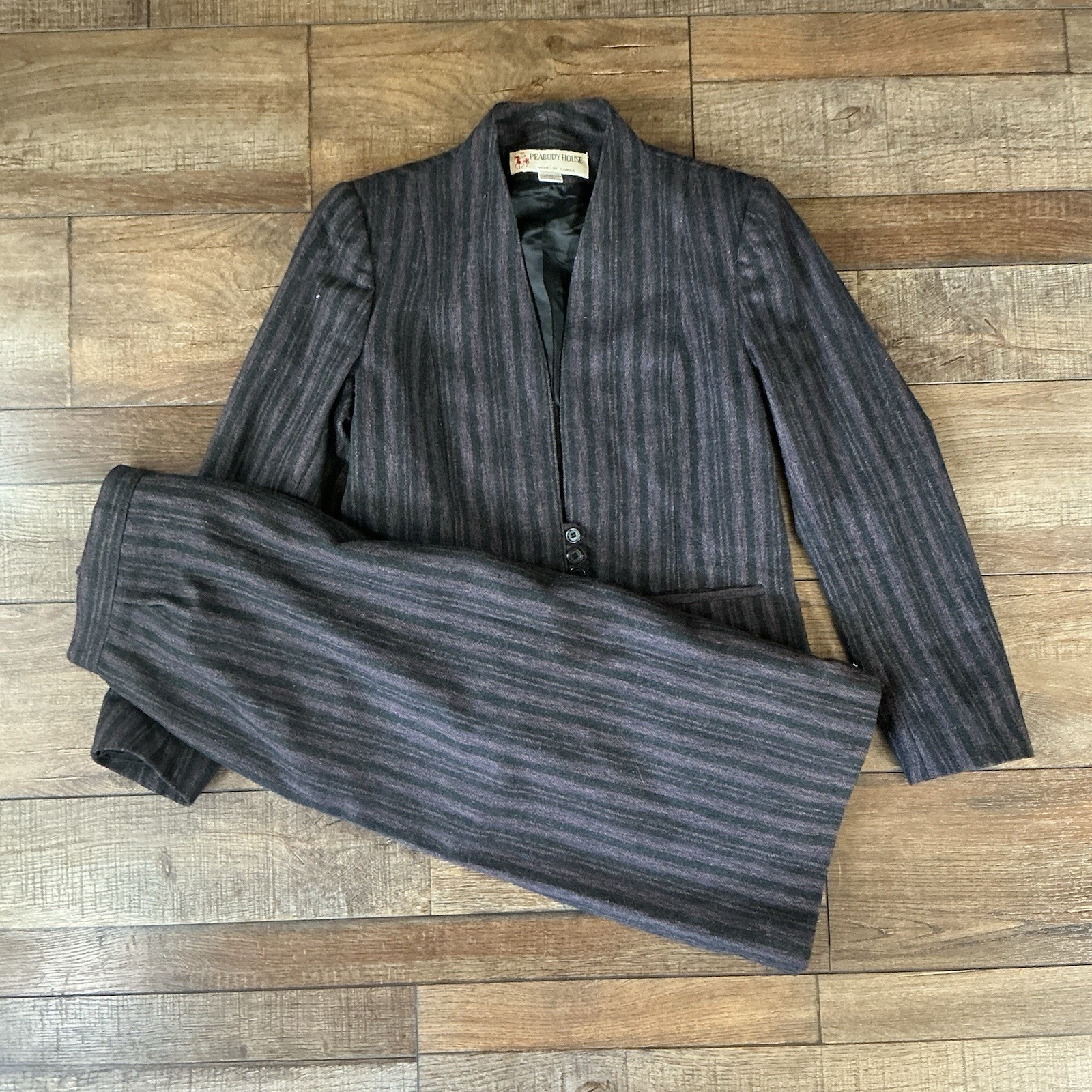 80s VTG Peabody House Wool Blend Pinstripe Skirt Suit Women’s Sz 5/6 Korea #42B6