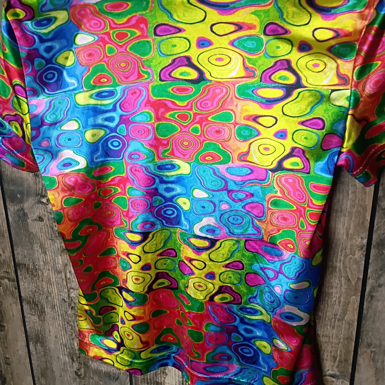 Vintage 90s HIP Wear Psychedelic Trippy Rave Top Shirt Neon Multicolor Scoop M