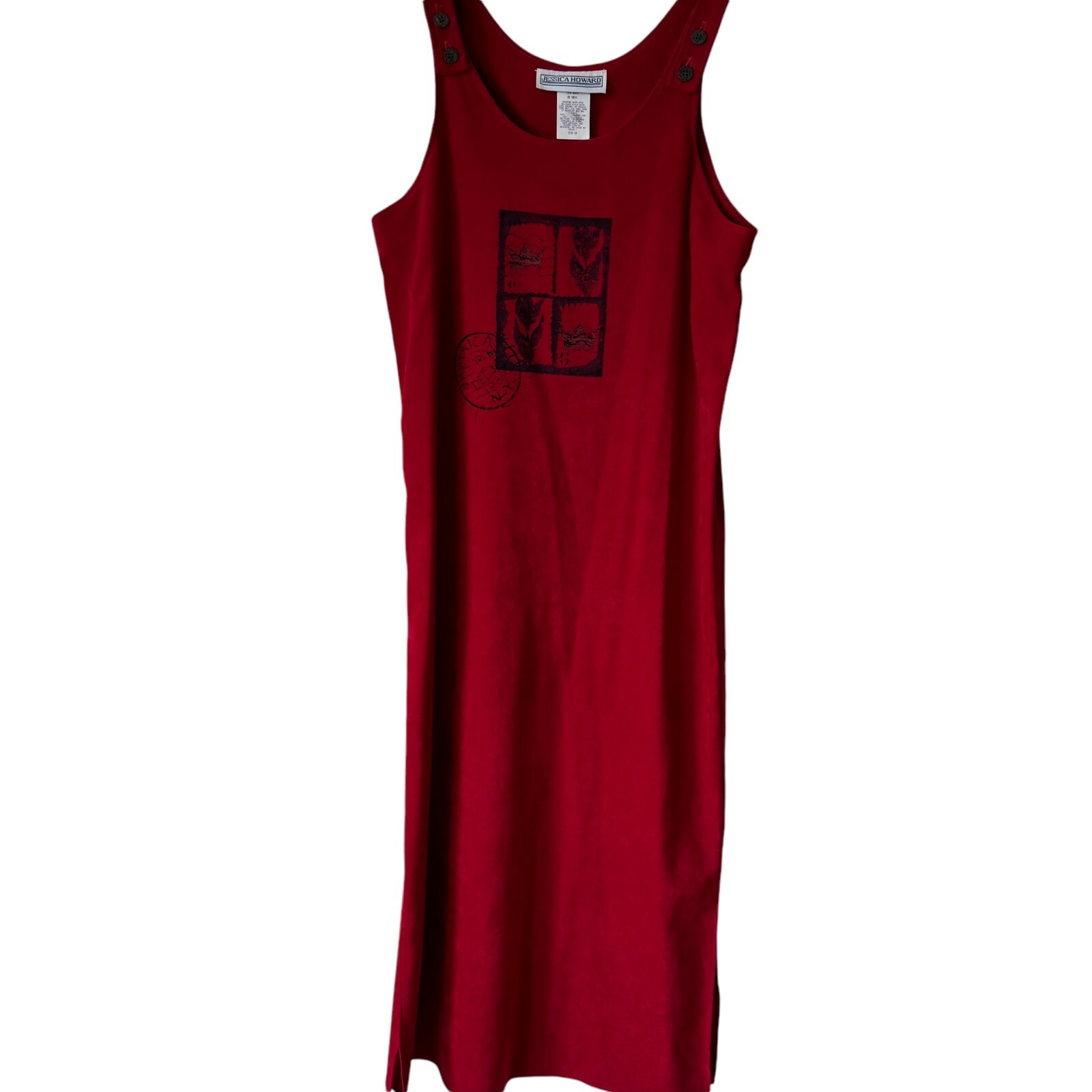 Vtg Sm 90’s Y2K Jessica Howard Maxi Jumper Pinafore Apron Sheath Dress NOS Red