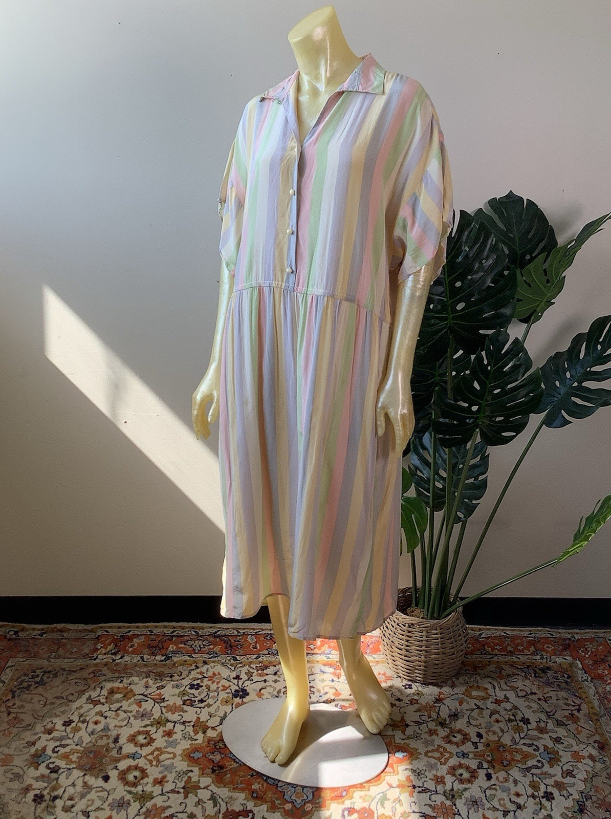 Valentino V Studio Jack Mulqueen Vintage 100% Silk Pastel Striped Dress / Sz 14