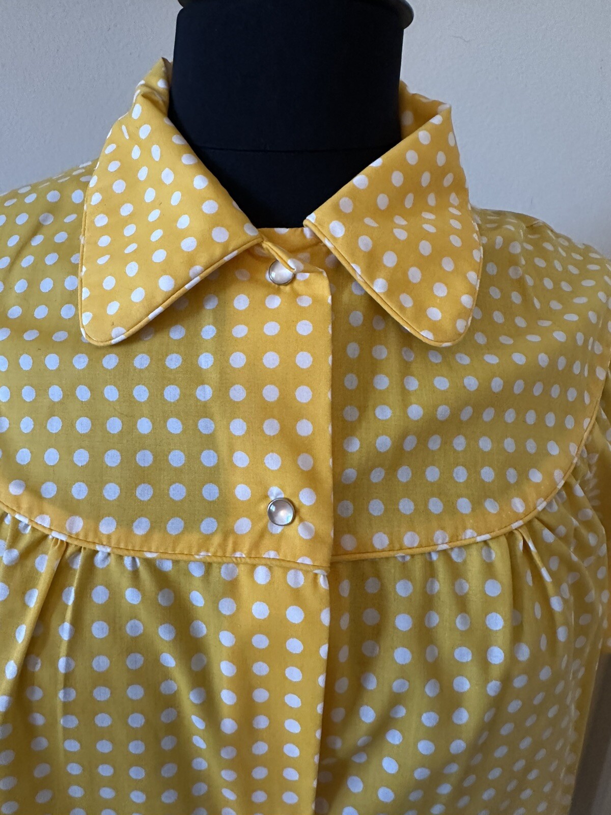 Sears Perma Press Yellow & White Polkadot Dress Pearl Snap w/ pockets sz S 8/10