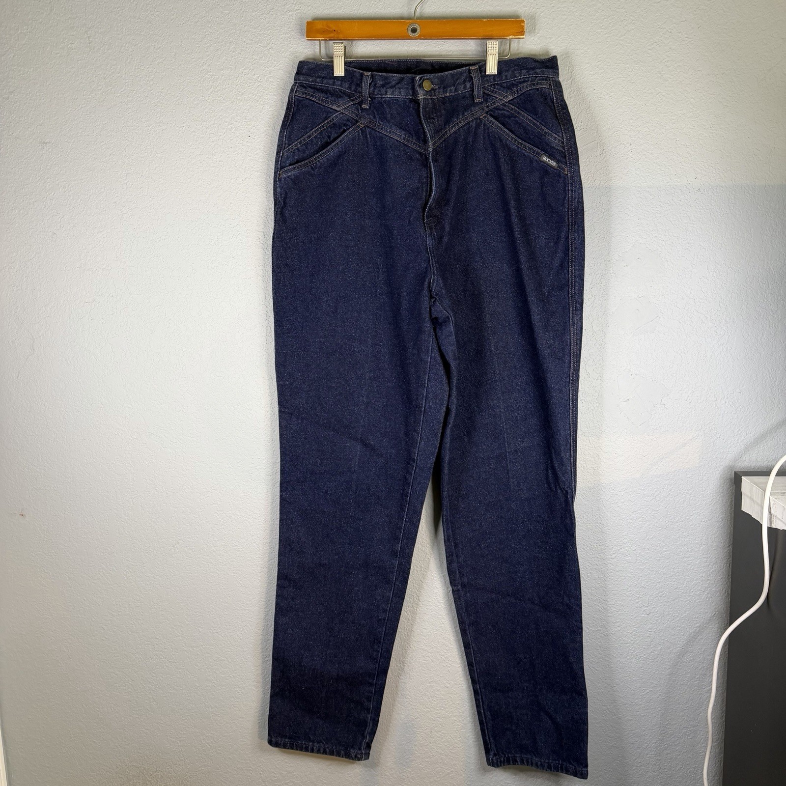 Vintage Rockies High Waisted Western Jeans Dark Wash Tapered Leg 19/20 38 x 36