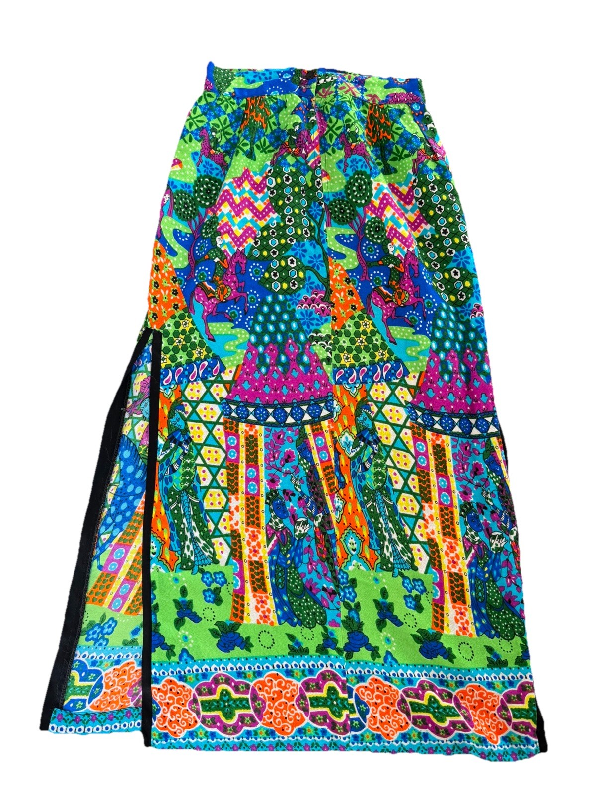 Vintage 1960’s 1970’s Retro Psychedelic Print Graphic Renaissance Maxi Skirt 29”