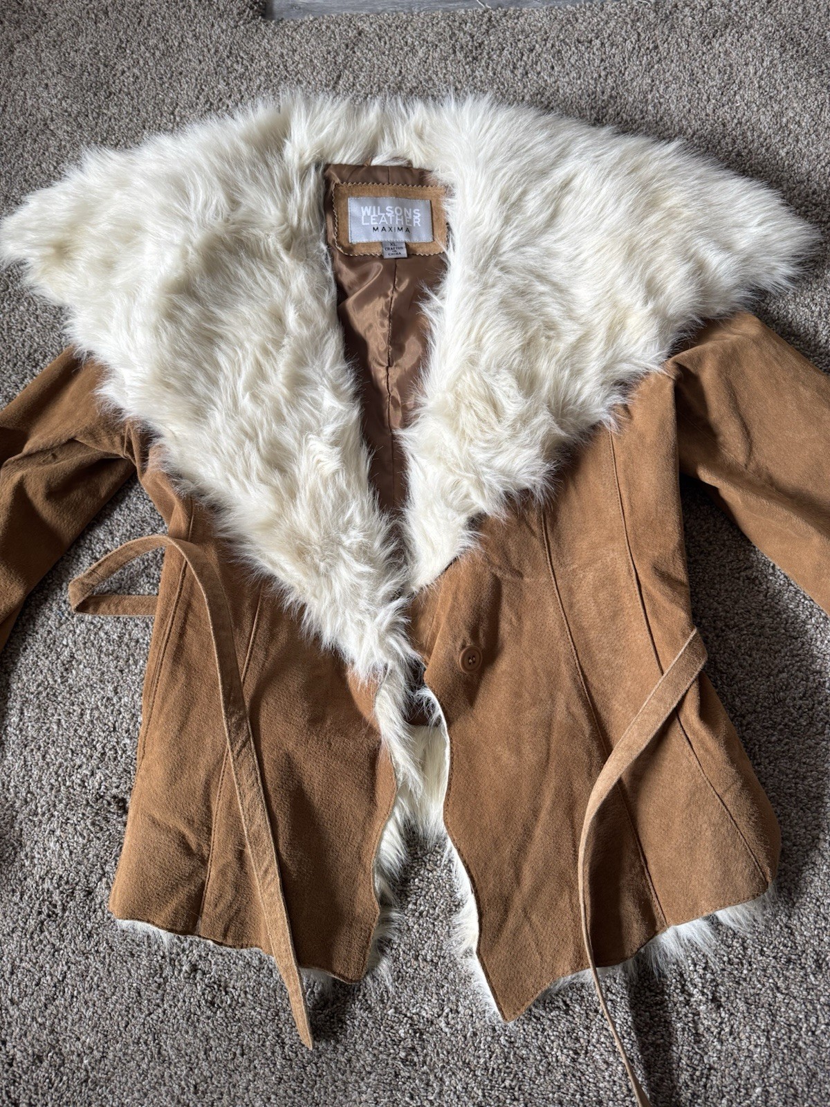 Y2K Vintage Wilsons Leather Suede Jacket Penny Lane Boho Faux Fur XL Afghan Crop