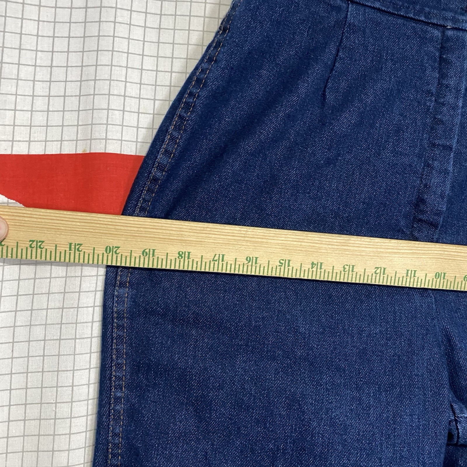 Vintage 70s Wide Leg Denim Jeans Bell Bottom Bareback High Waist 26-29×30 Hippie