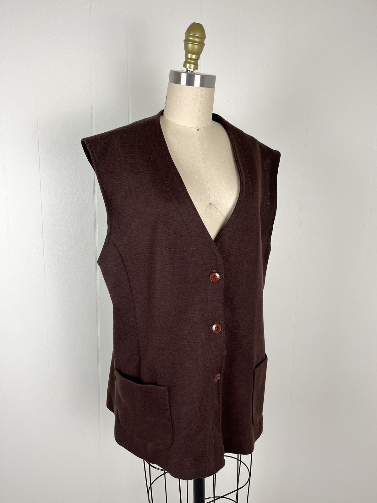Vintage 1970s Brown Polyester Vest Top Womens 18 Alex Colman Groovy Disco Mod