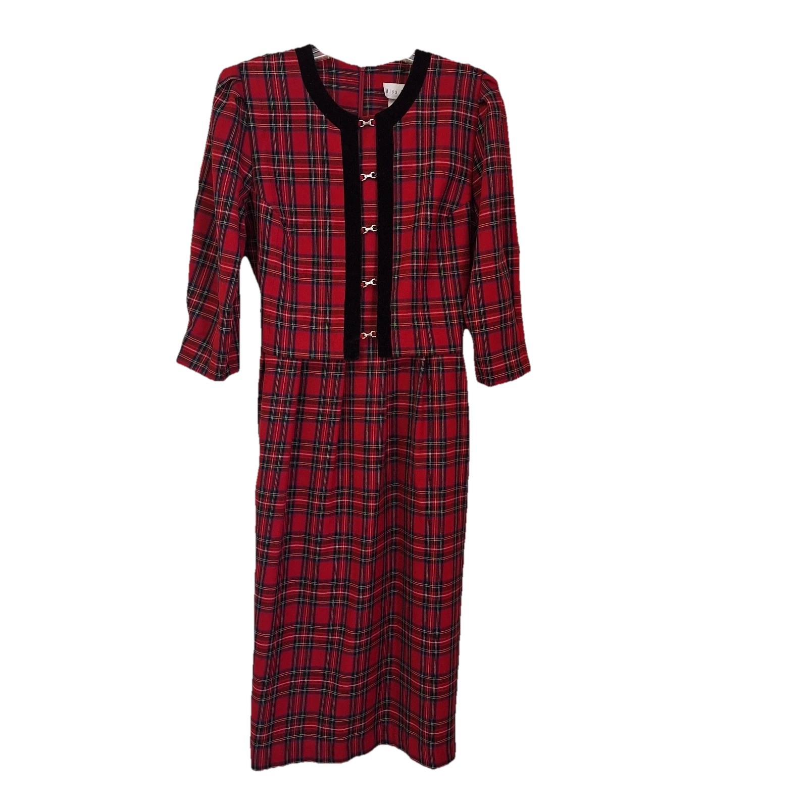 Miss Dorby Womens Dress Size 12 Red Plaid Connected Jacket Vintage Tartan Velvet