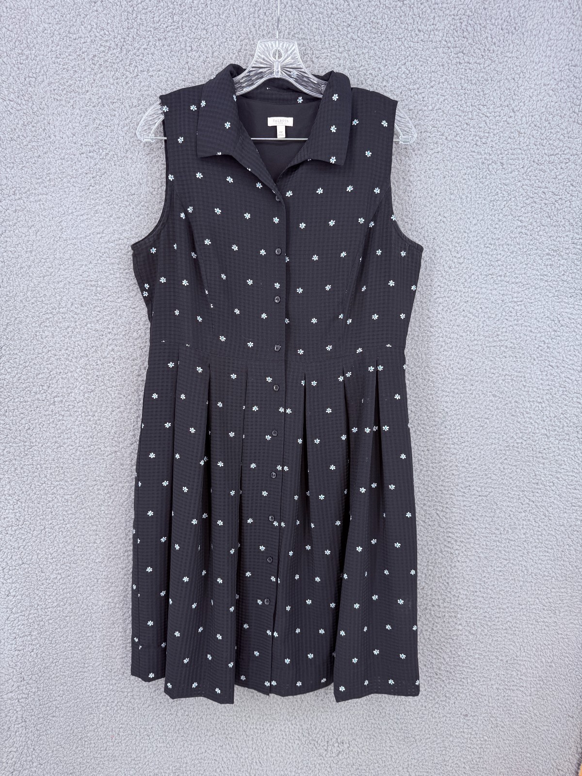 Talbots Shirt Dress 14P Black Button Front Career Classic Sleeveless