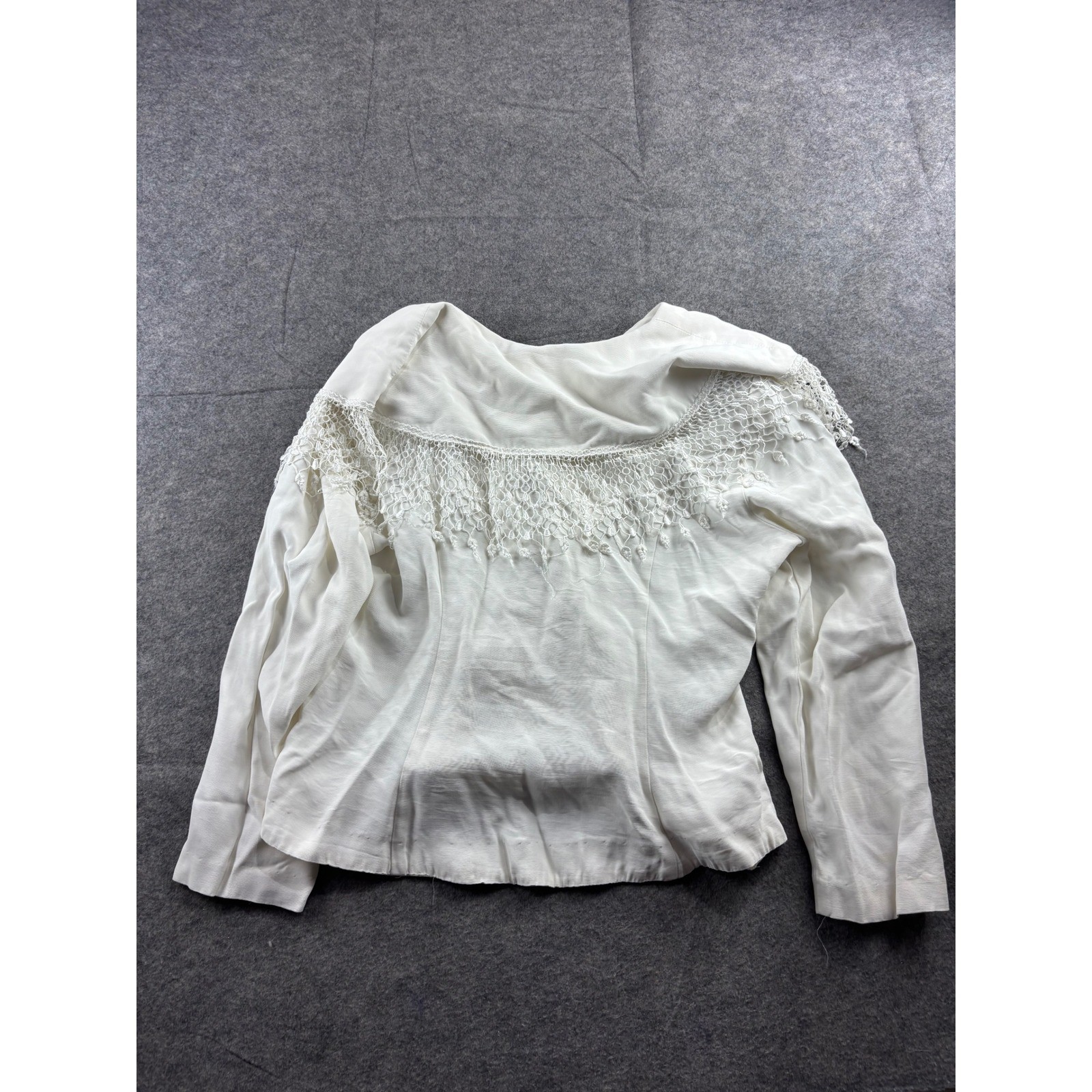 VTG Jessica Howard Crochet Lace Fringe Portrait Collar Jacket Women 14 Prep 80s