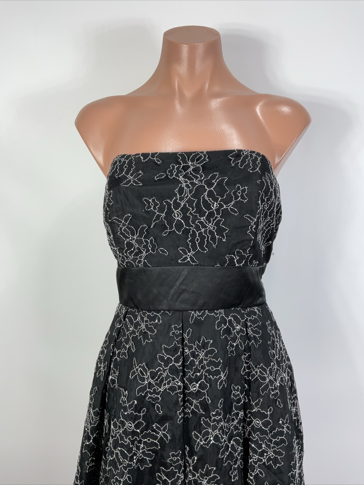 Y2K Vintage Strapless Mini Dress Medium Black Lace Goth Fairy Grunge Whimsigoth