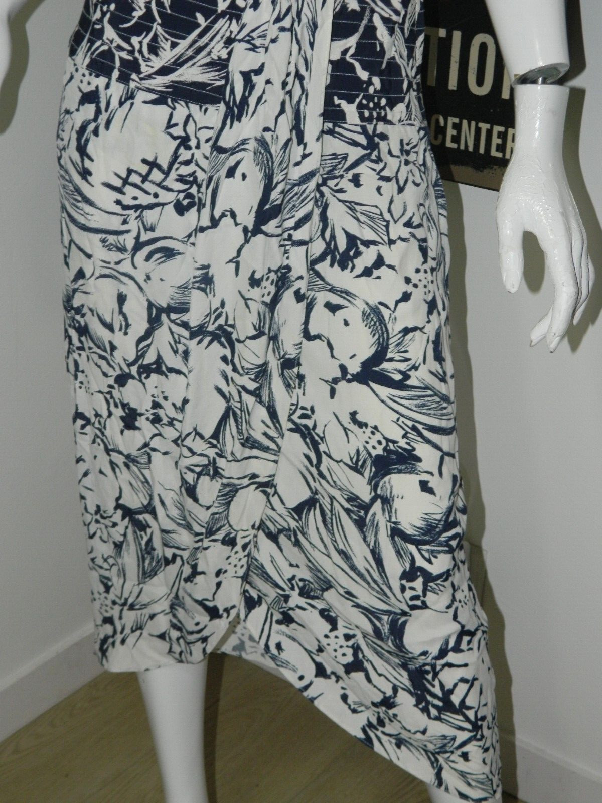 Barbara Barbara Dress Size Large Vintage Blue White 80s Party Faux Wrap Dress