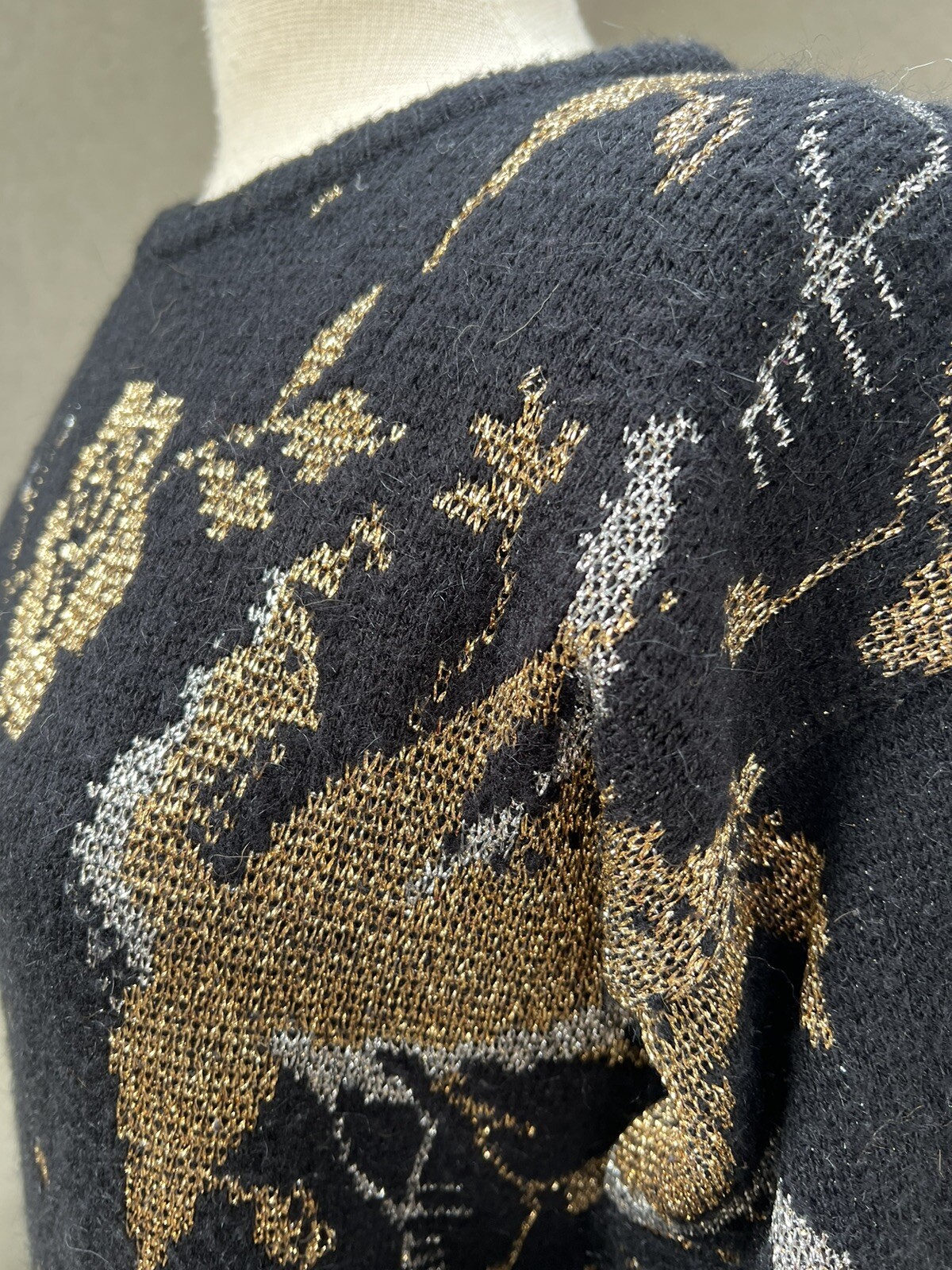 Vtg Top cristina’s pullover glam sweater black metallic floral Sz M