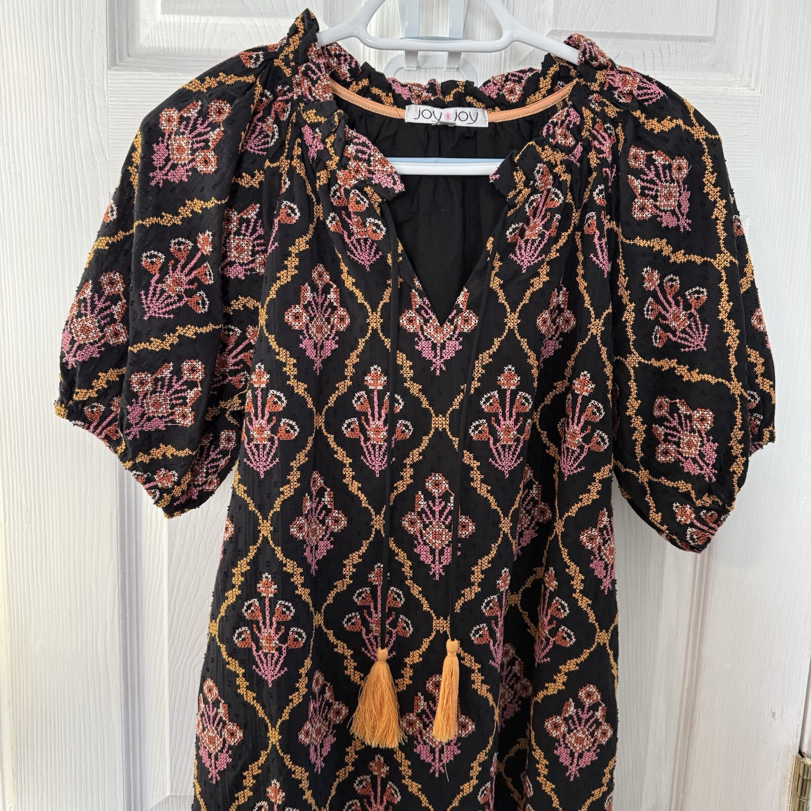 VTG Mud Pie Boho Dress Puffy Sleeves Lined With Cotton Slip
