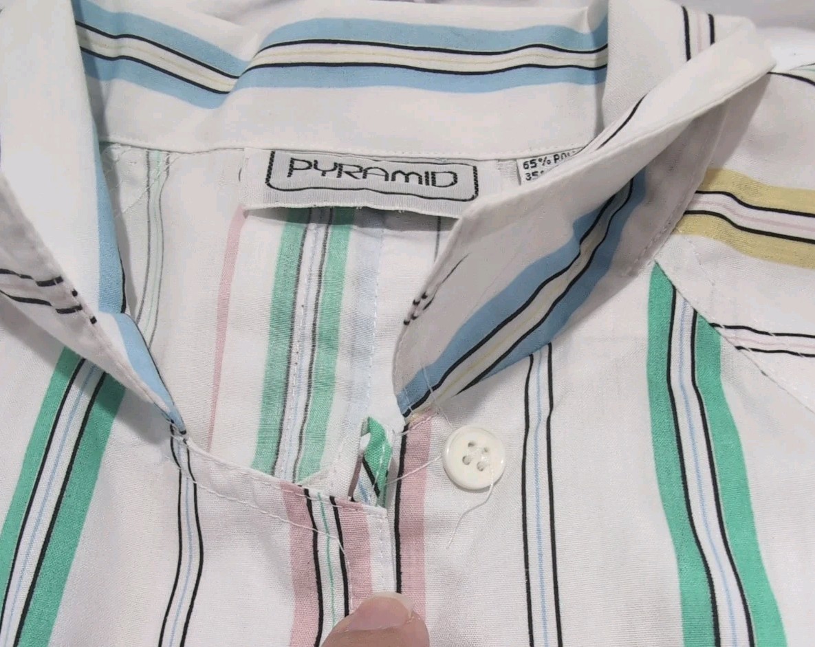 Vintage 70s 80s Pyramid Striped Button Up Camp Shirt Women S Pastel Retro Pocket