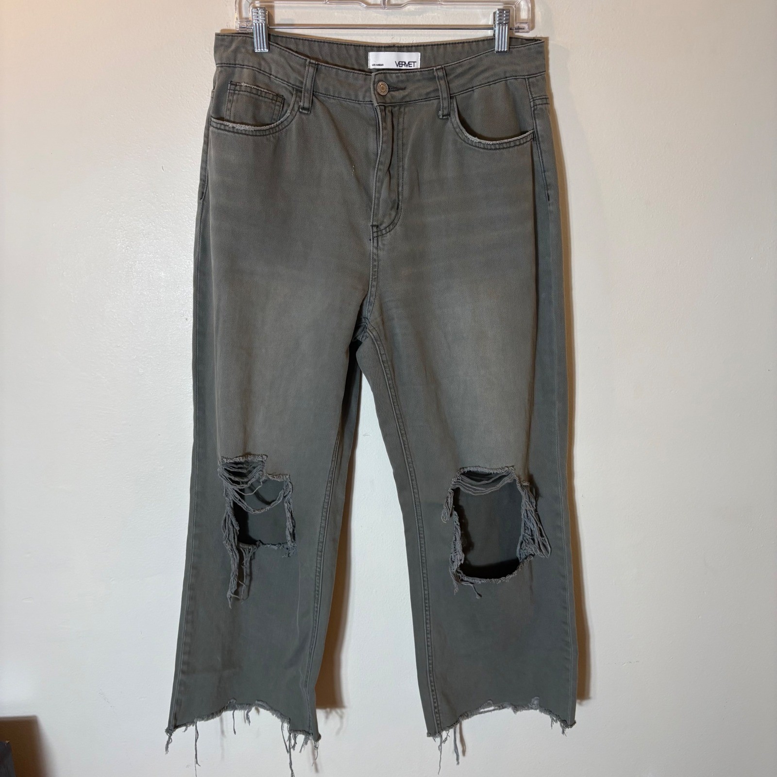 Vervet Super High Rise 90s Vintage Crop Flare Jeans Size 29 Olive Green