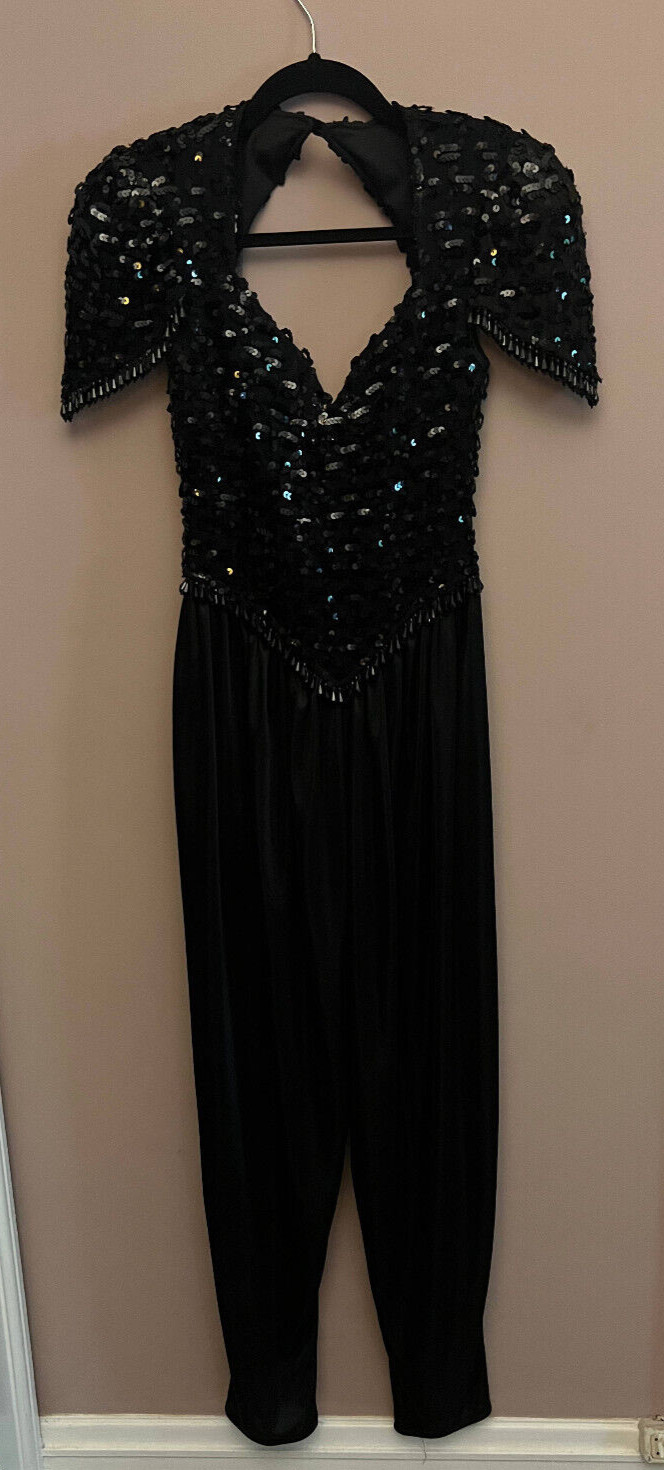 womens vintage padded shoulder 1920s flapper harem style pants beaded XS sequins