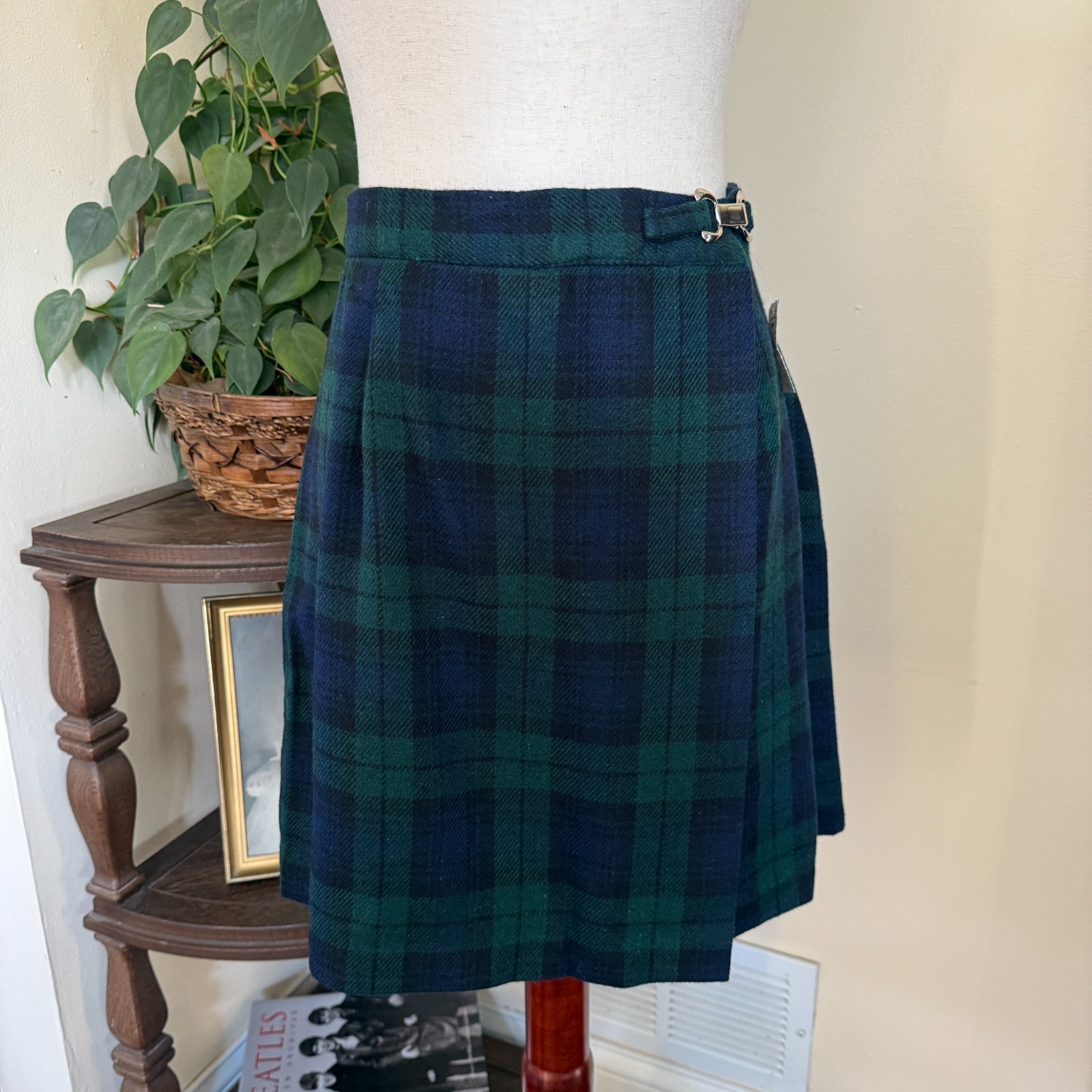 Vintage Maggie Lawrence Green Tartan Plaid Skort sz 14 NEW Skirt Shorts Union