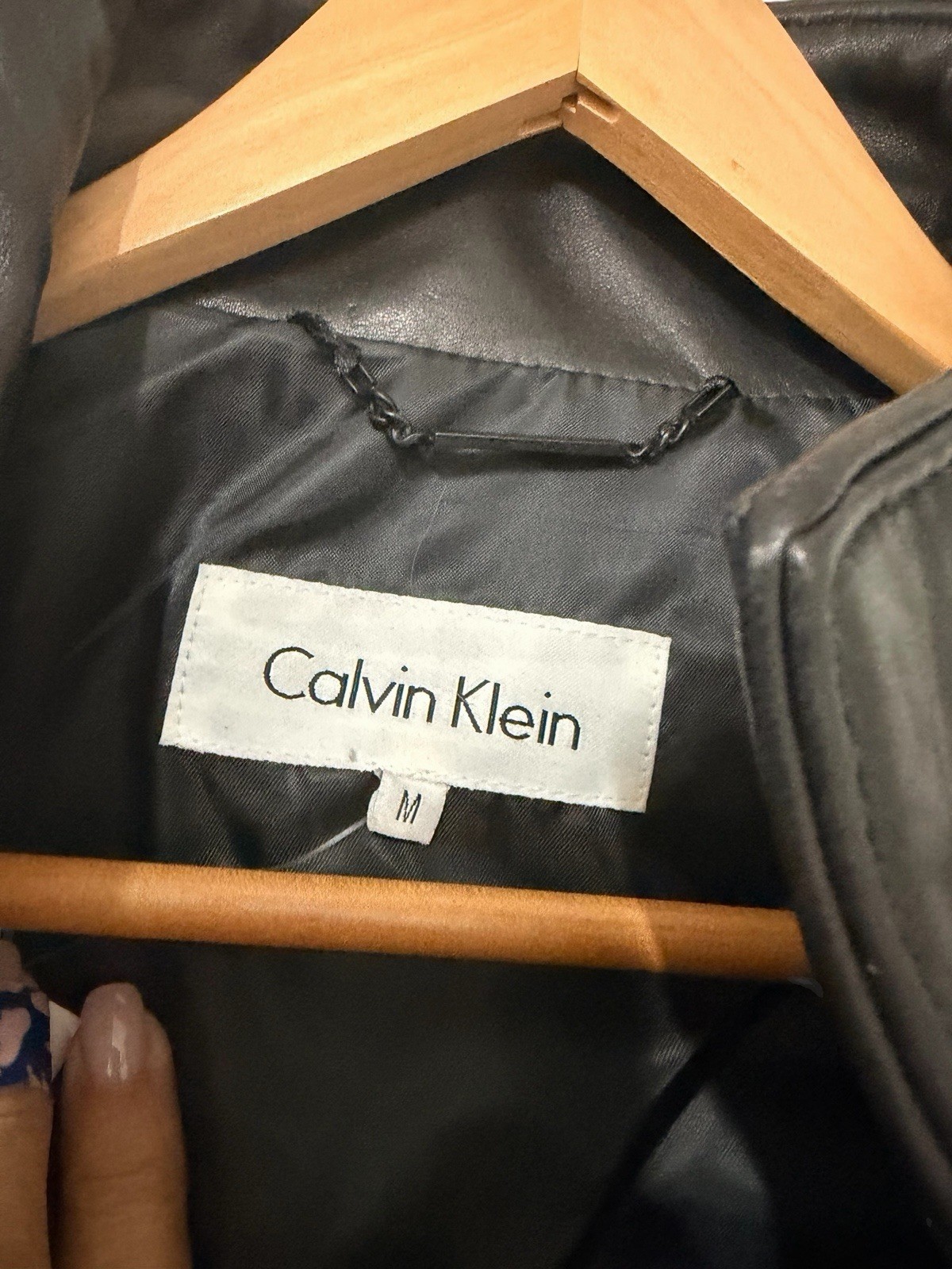 Calvin Klein Black Leather Biker Jacket Women’s Size M Collared