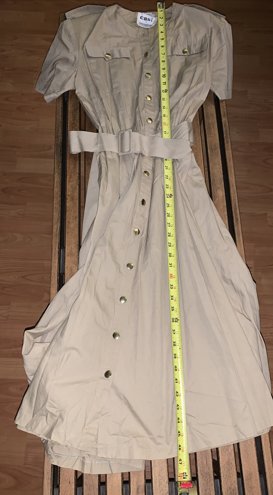 Vtg 70’s Casi Tan Button Down Belted British Crown Colony Safari Dress Size 8