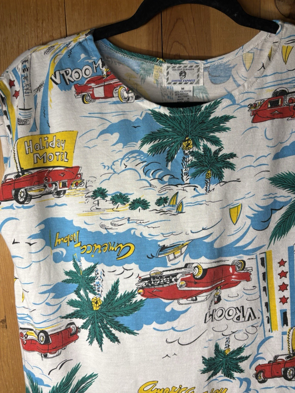 Vtg 80′ Instant Glamour Limited Express Cotton Graphic Tee Holiday Motel Cars M