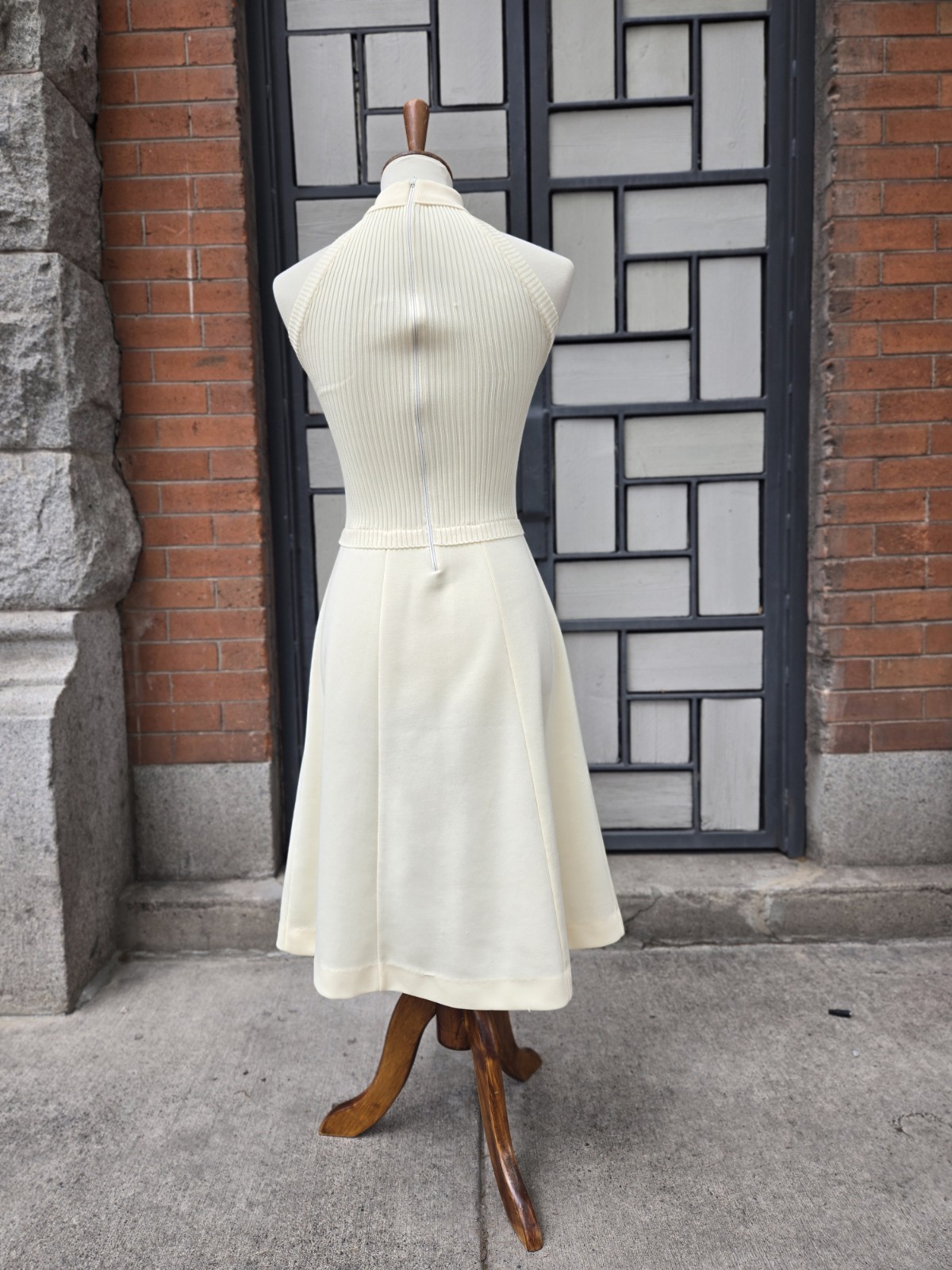 VTG 1970s Young East Preppy Tailored Sports Tennis Summer Dress Blue Cream Knit