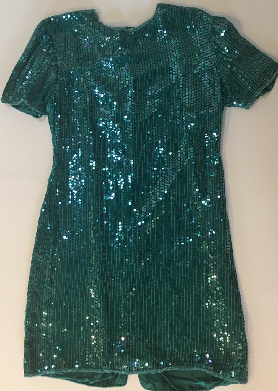 SCALA Silk Dress Embellished PXL Green Sequins Rainbow Beaded Party Club