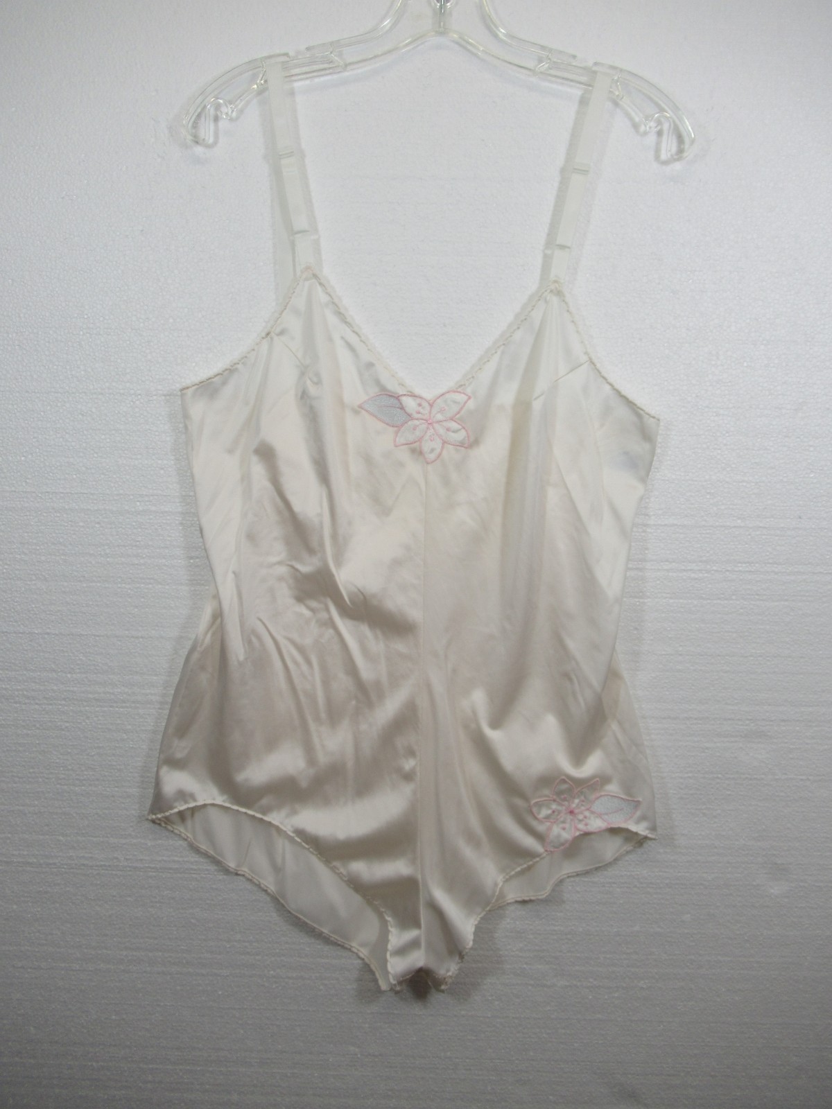 Vintage 70s 80s Lorraine Embroidered Satin Teddy Women 38 Nylon Romper