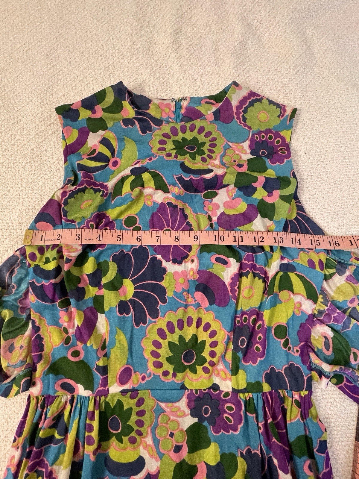 Vintage 60-70s Era Midge Grant Blue Multicolor Floral Sleeveless Maxi Dress 10