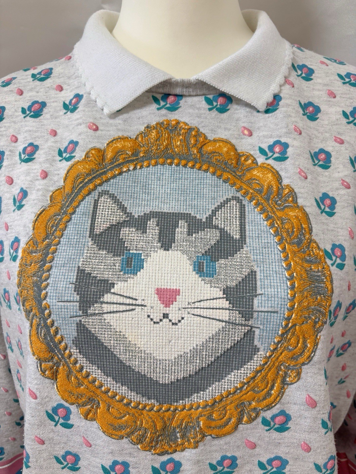 Vintage 80s SPUMONI Cat kitten Kitty Graphic Puff print Sweatshirt Cottagecore