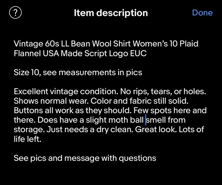 Vintage 60s LL Bean Wool Shirt Women’s 10 Plaid Flannel USA Made Script Logo EUC