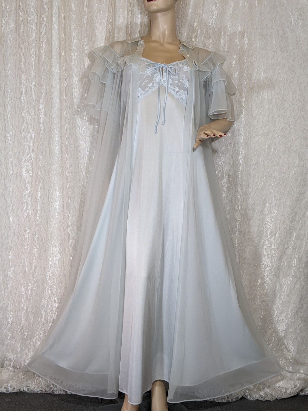 VTG Luxite by Holeproof Ruffle Sleeves Peignoir Robe Bonus Lingerie Nightgown M