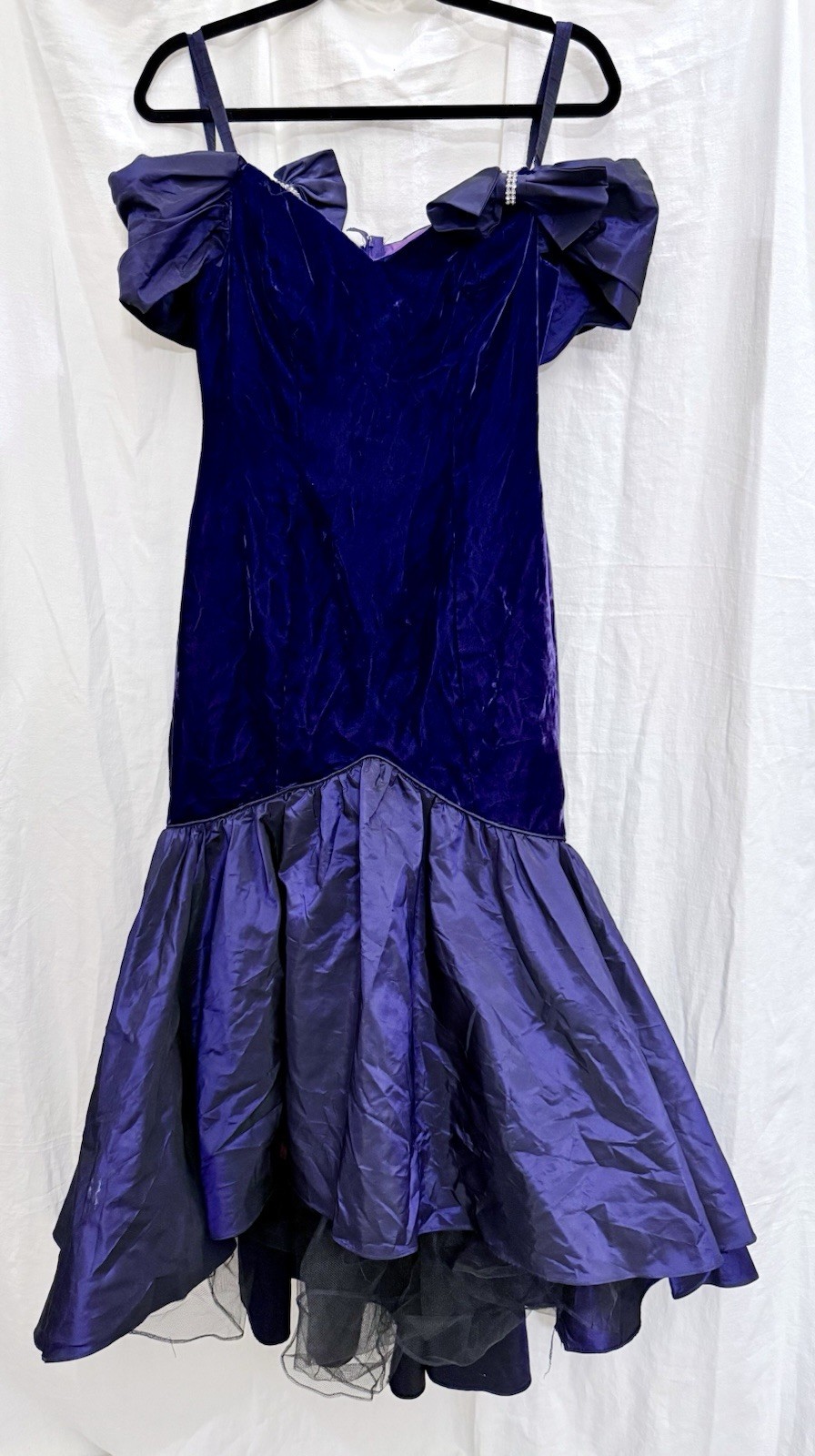VTG Zum Zum Purple Velvet Prom Gown 80s Bow Goth Formal Party USA EUC Drop Waist