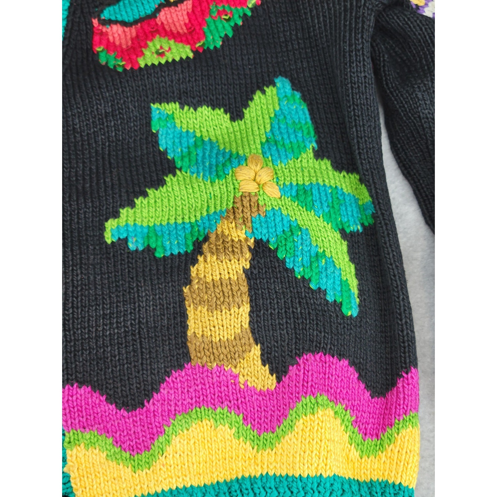 Berek Vintage Hand Knit Pima Cotton Tropical Fruit Cardigan Bergdorf Goodman L