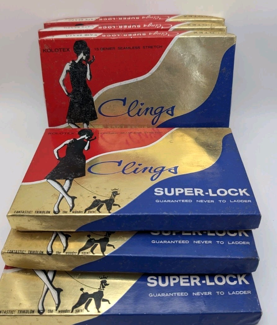 6× Kolotex Clings Super-Lock Tights NOS 15 Denier Café Brazil Vintage Lot