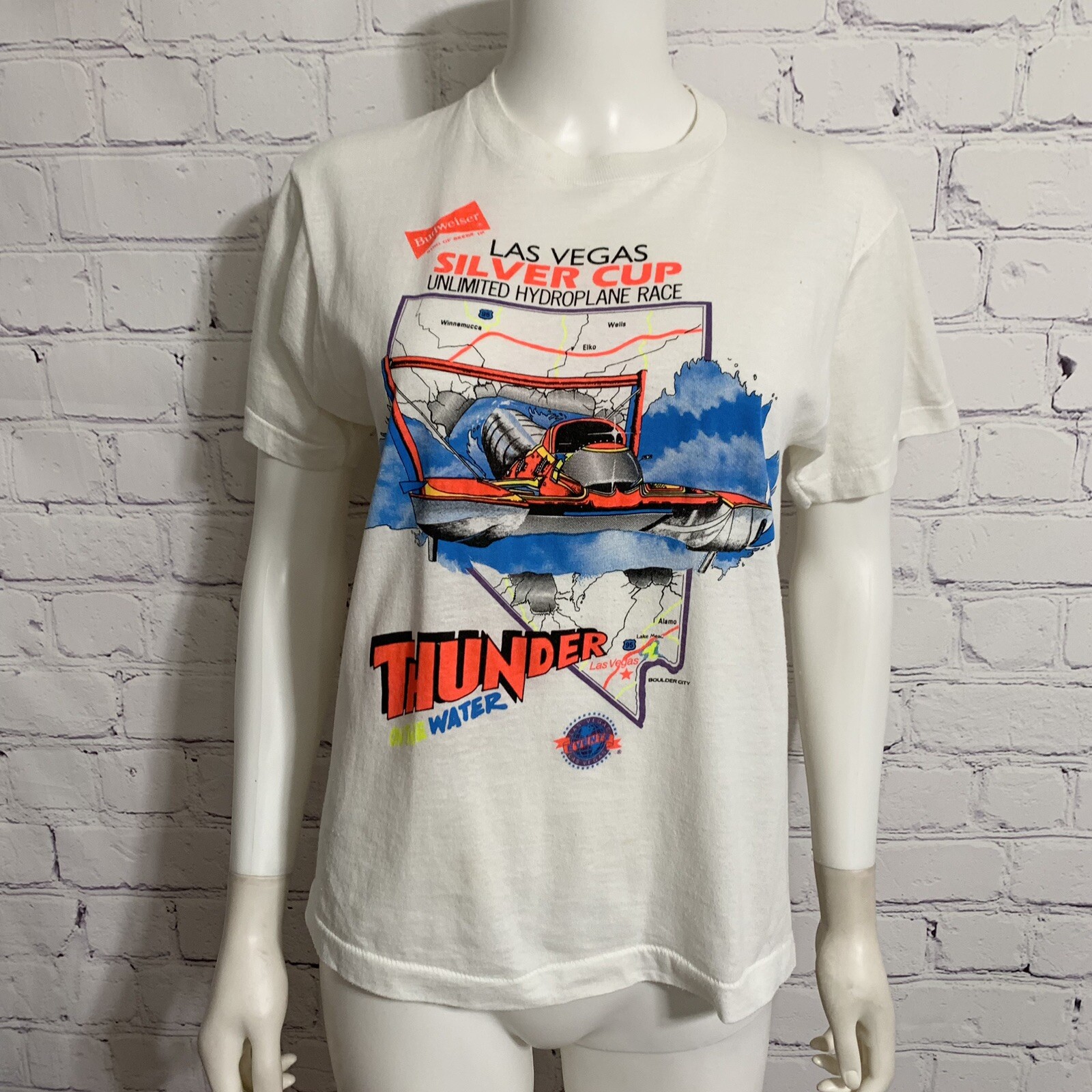 Vintage 80s Budweiser Women’s Shirt M LV Boulder City Silver Cup Hydroplane Race