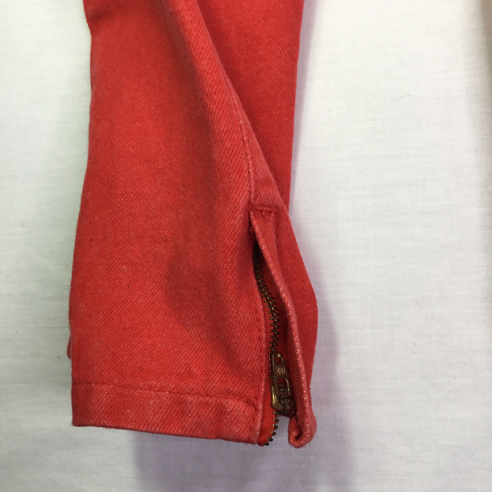Vintage 80s Brittania Junior Womens Red Denim Pants Zip Up Back/Ankle HONG KONG