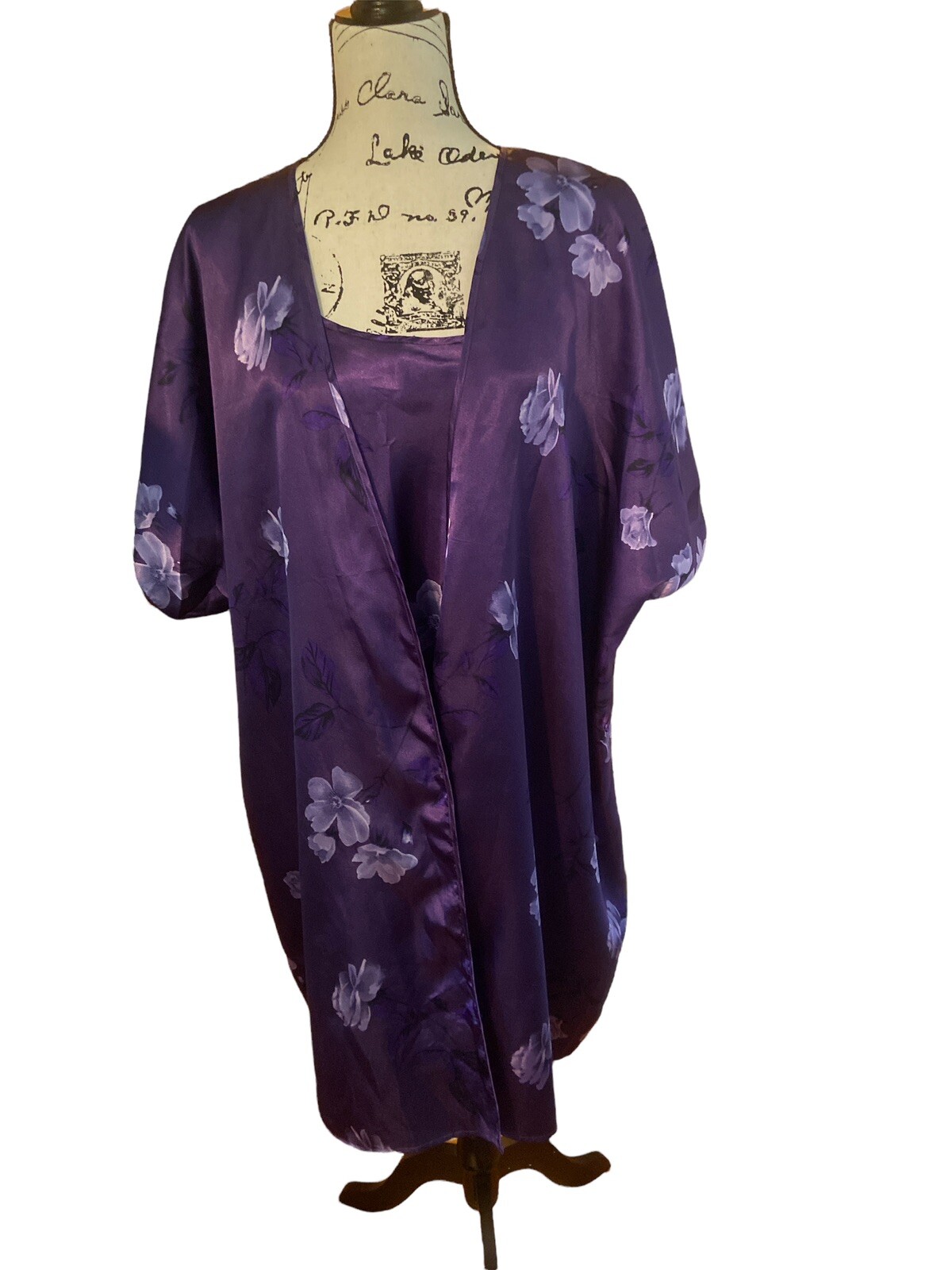Secret Treasures Peignoir Set Nightgown & Robe Purple Floral Silky Satiny 2XL