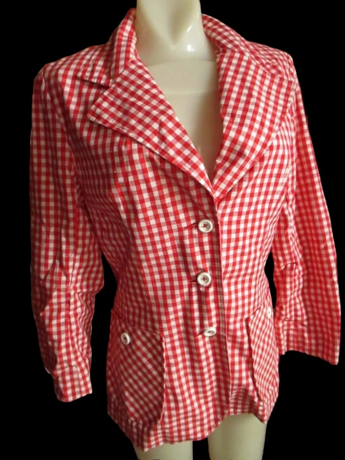 Medium Vintage Boho Blazer 1970’s JH Jacket Womens Red White Checkered Cloth