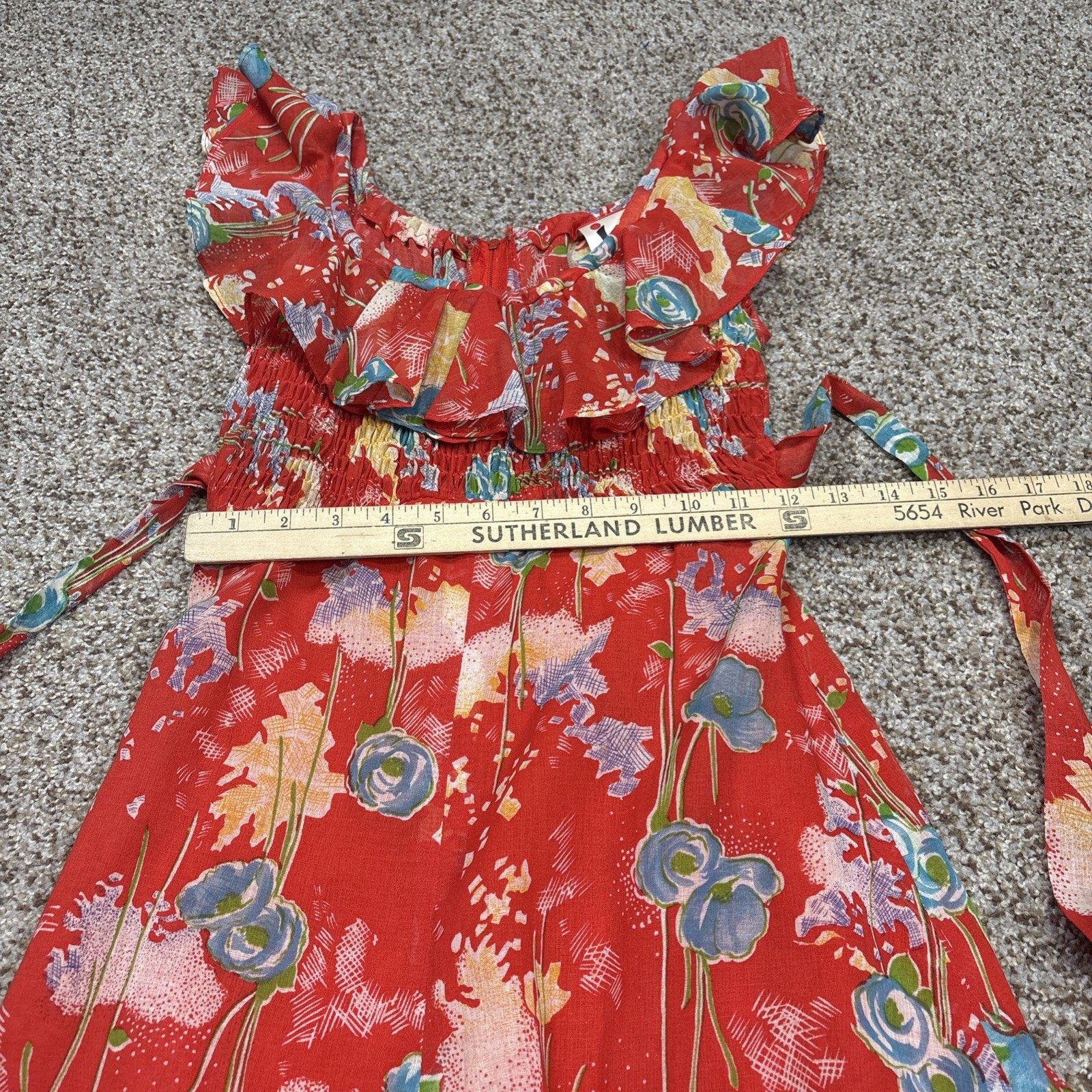 Vintage 70s Jody T Of California Cap Sleeve Orange Floral Long Dress Sz 5