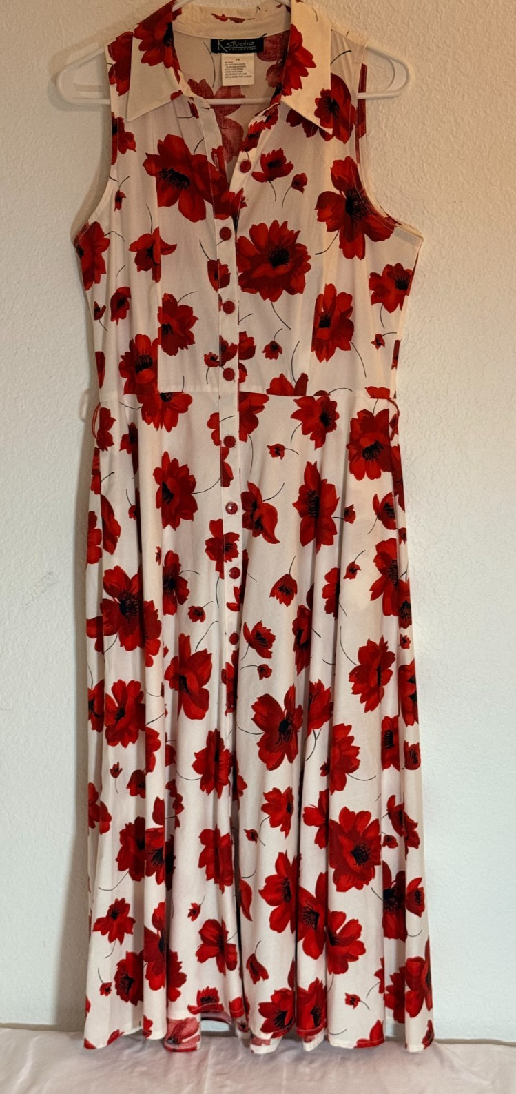 K Studio Midi Maxi Cotton Dress Button up Sleeveless Vintage style Size 10 (Y10)