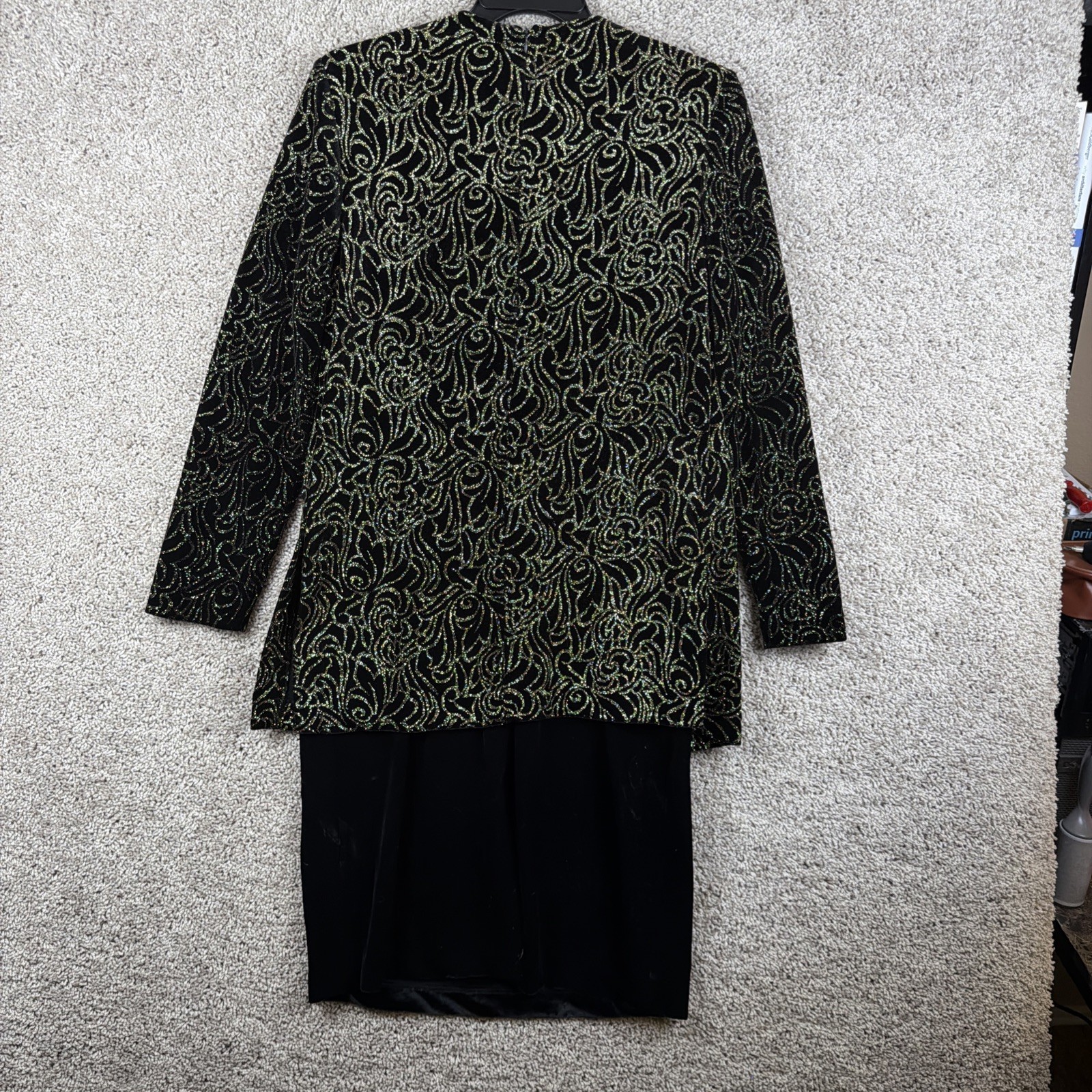 JBS Black and Gold Dress with Attached Vest and Shoulder Pads Size 10