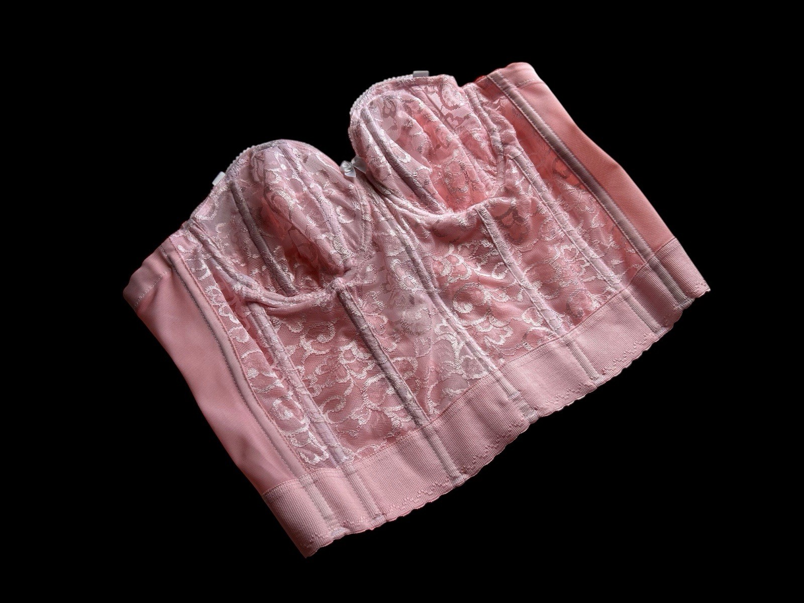 Vintage Corset Bustier Pink Lingerie Bra Crop Top Romantic Coquette Lace 36B Bra