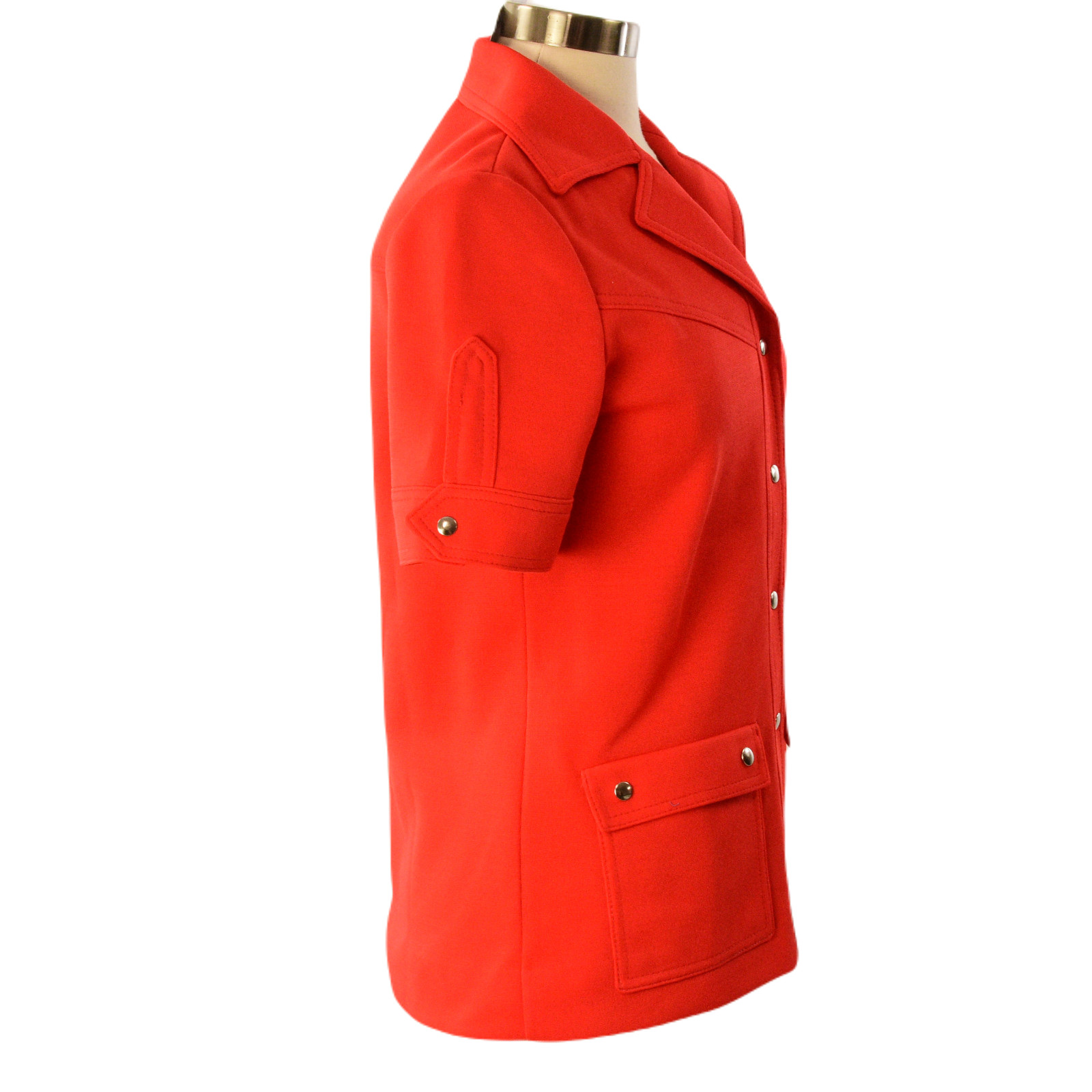 60s Bright Red Snap Front Top Butte Knit Tops For Women Size S Mod Utility Style