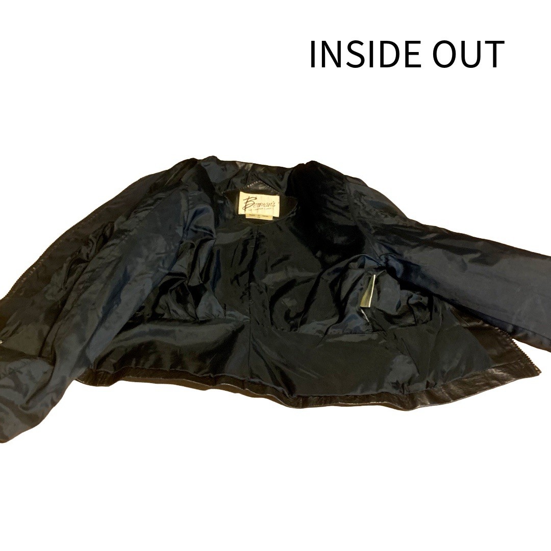 VINTAGE 1980’S BERMAN’S BLACK LEATHER CROPPED MOTO JACKET SIZE SMALL/10