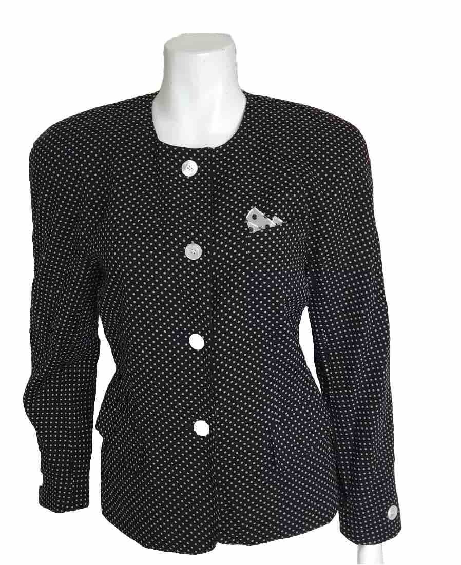 VINTAGE Escada by Margaretha Ley Polkadot Womens Blue Blazer Jacket 34 / US 4