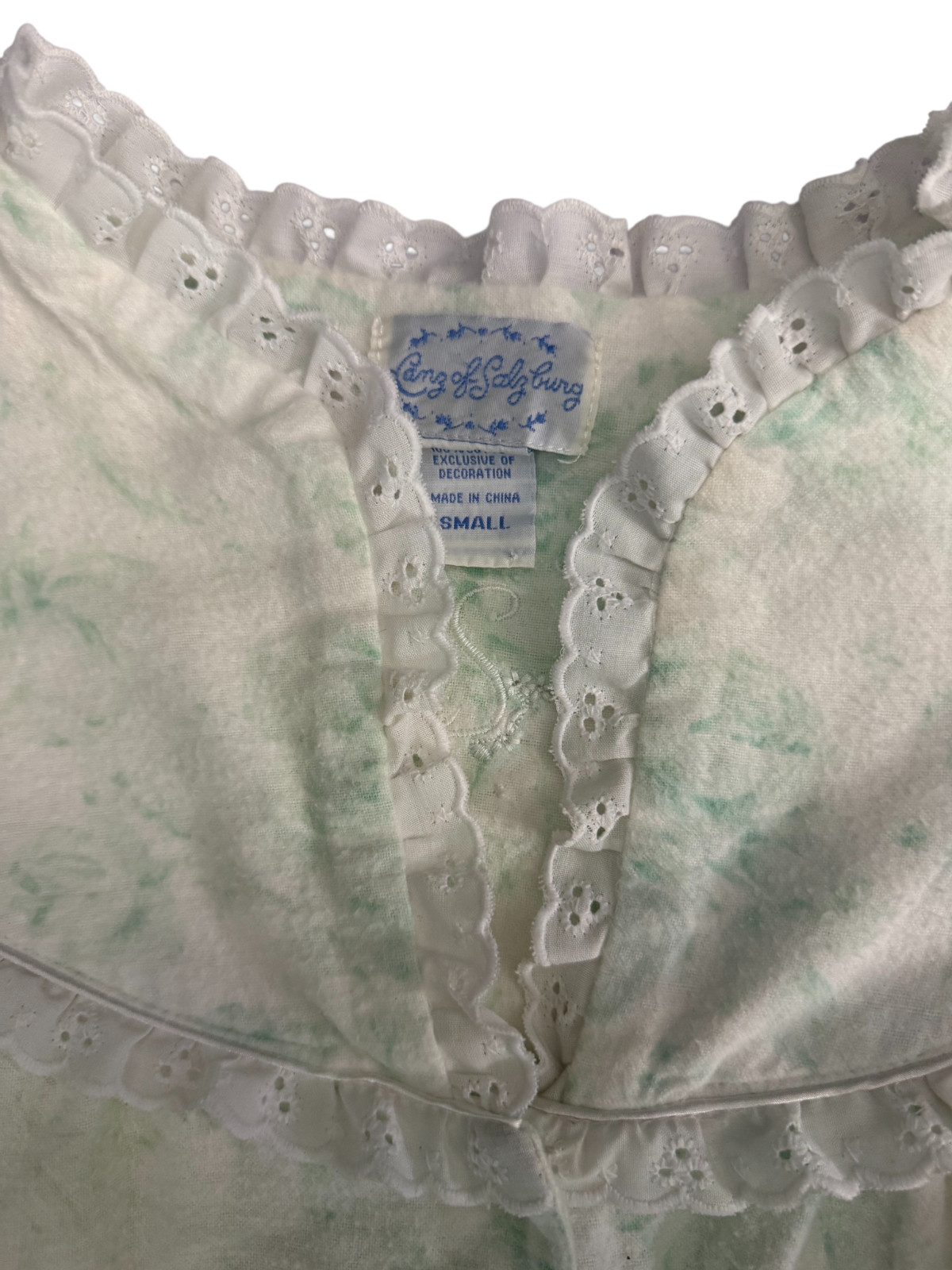 Vintage Lanz Of Salzburg Flannel Long Green Floral White Cottagecore Size S