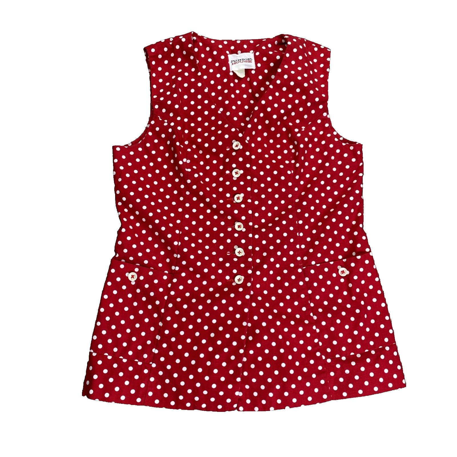 Vtg Junior House Polka Dot Red White Tunic Vest Women’s S/M