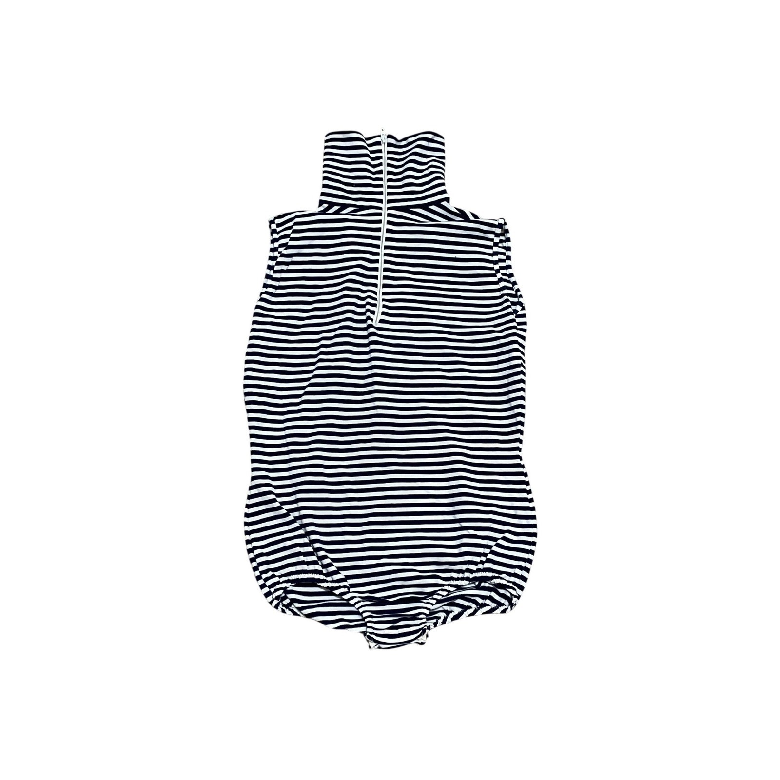 VTG 70s Pant-Lon Striped Sleeveless Bodysuit Navy White Turtleneck Talon Zip OS